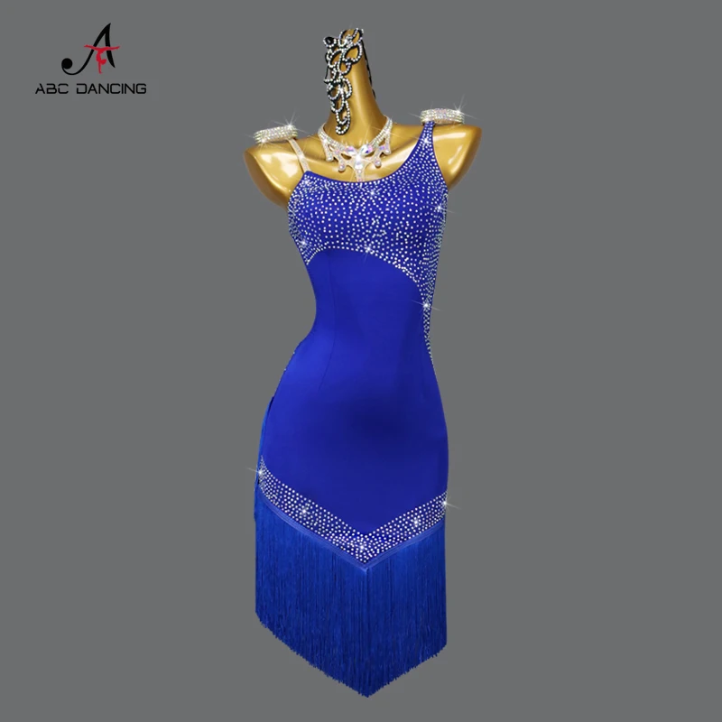 

Blue Latin Skirt Dance Sports Costume Cabaret Samba Clothes Women Ballroom Kids Girl Practice Wear Ladies Promotion Cocktail Cha