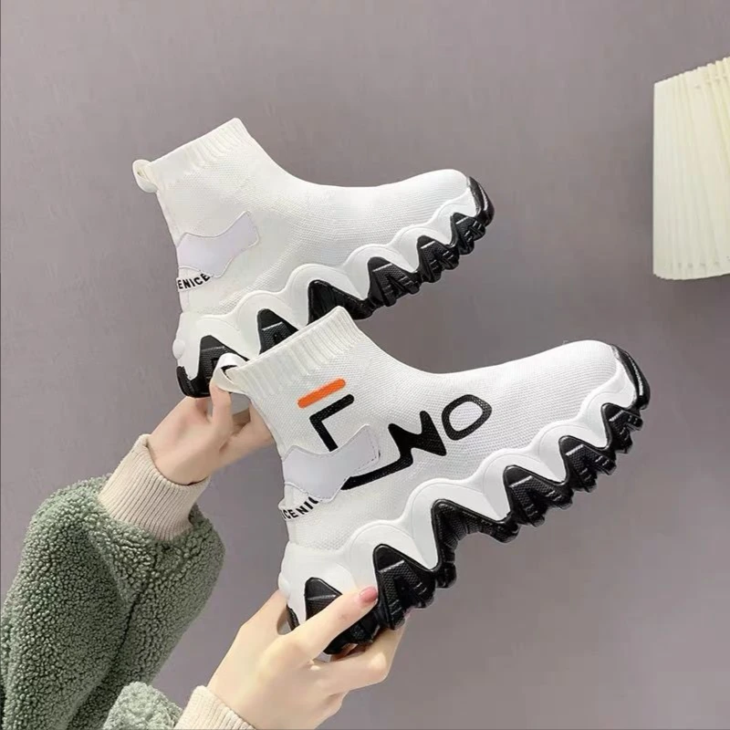 

High Top Sock Shoes Sneakers Women Mesh Breathable Running Sport Shoes Unisex Light Soft Hole Couple Shoes Athletic Sneakers