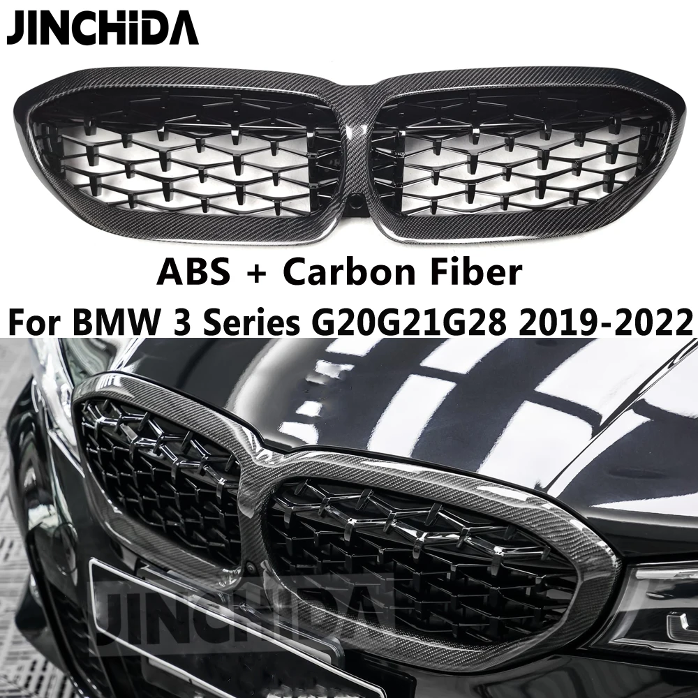 

Решетка из настоящего углеродного волокна G20 Diamond Style для BMW 3 серии G20 G21 318i 320i 330i M340i Решетка переднего бампера 2019-2022 гг.