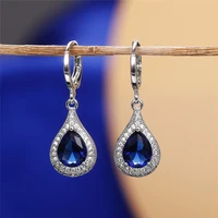 huitan pear shaped deep blue cubic zirconia dangle earrings for women graceful ear hoop accessories anniversary party jewelry