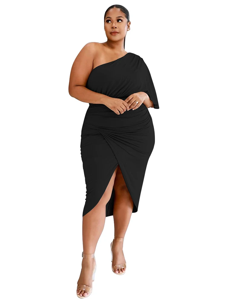 

4XL Plus Size Dress Women One Shoulder High Waist Ropa Mujer Summer New Solid Fashion Street Style Sexy Oversize Dress Vestidos