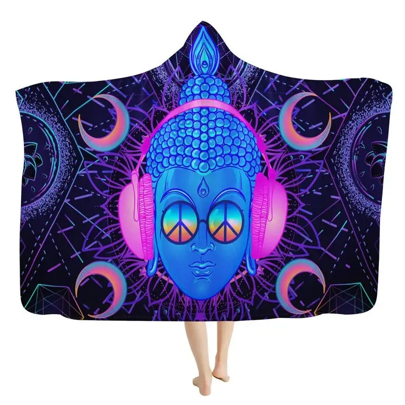 

Sacred Hippie Buddha Celestial Hooded Blanket - Sacred Geometry Throw Blanket, Yogi Gift, Spiritual Comfort Blanket
