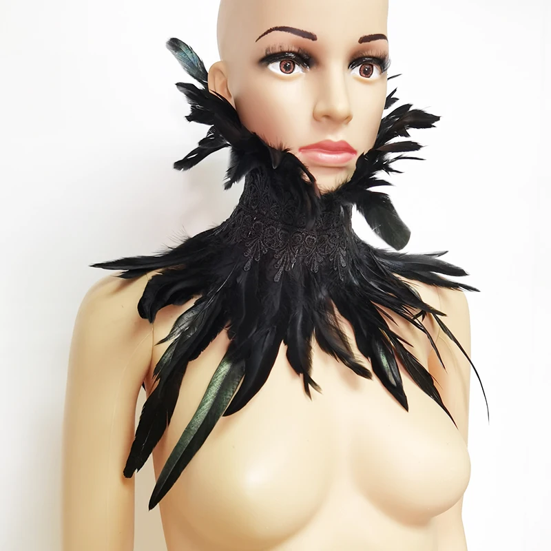 

Gothic Feather Collar Victorian Cosplay Fake Collar Halloween Masquerade Party Stage Performance Feather Choker Collar Shawl