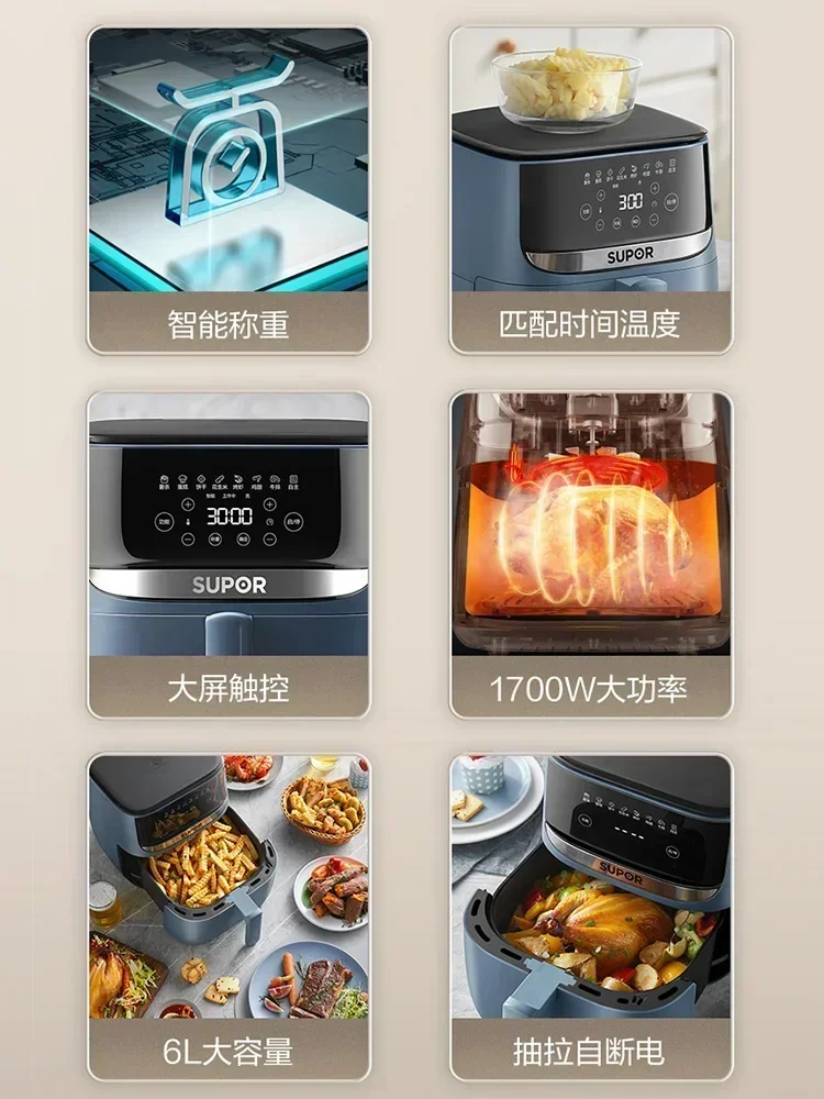 умная аэрофритюрница. Бытовой. Безмасляный. 6-литровая большая вместимость.