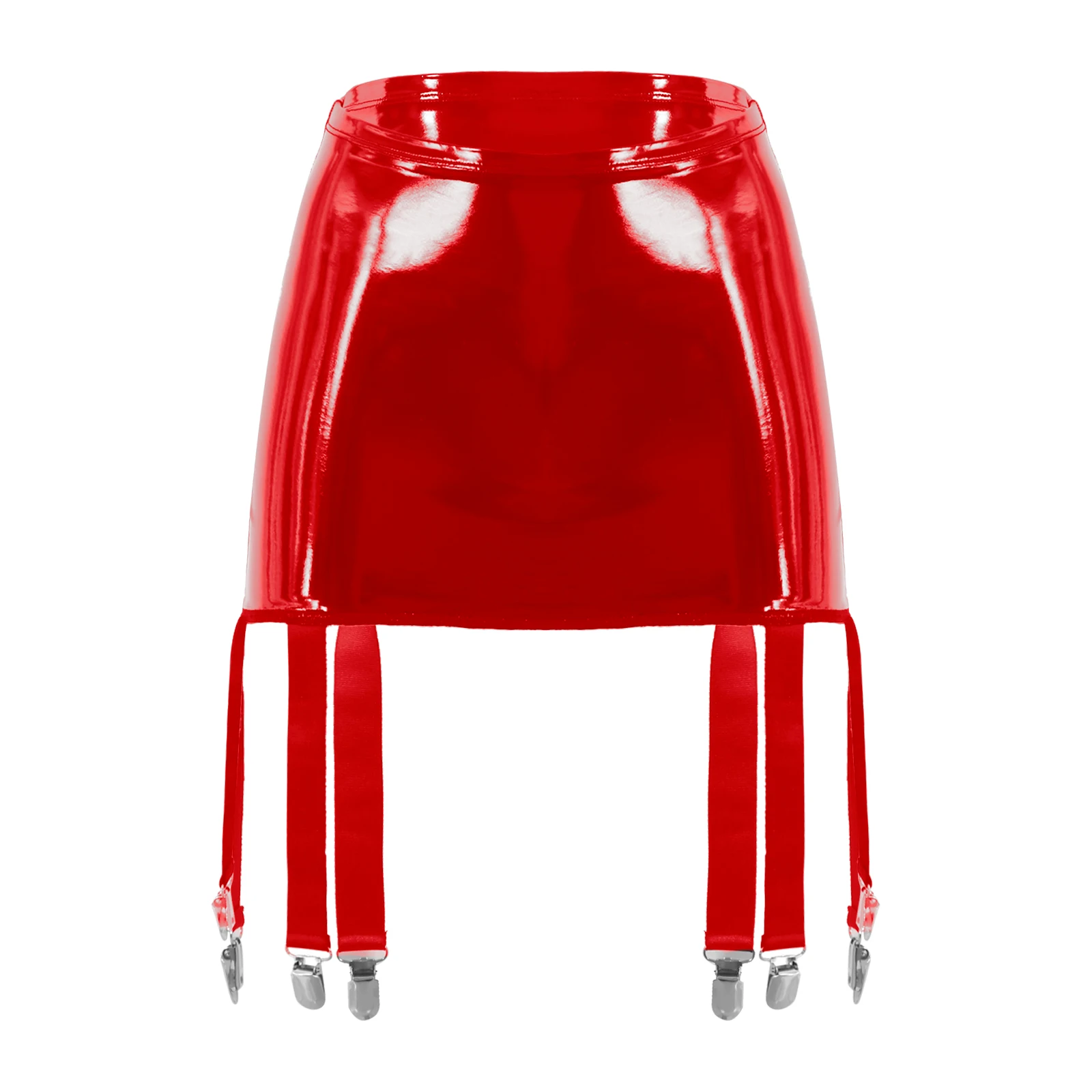 Женская мини-юбка из лакированной кожи с подвязками и высокой талией |