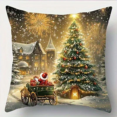 

Домашний декор, Рождественская магия: замок и праздничные сцены, наволочки с узором, чехол для подушки, подходит для дивана, спальни, автомобиля, подушки