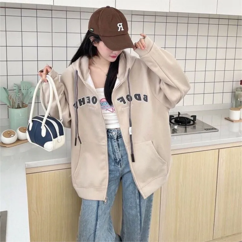 

Letters Embroidery Hooded Jacket Female