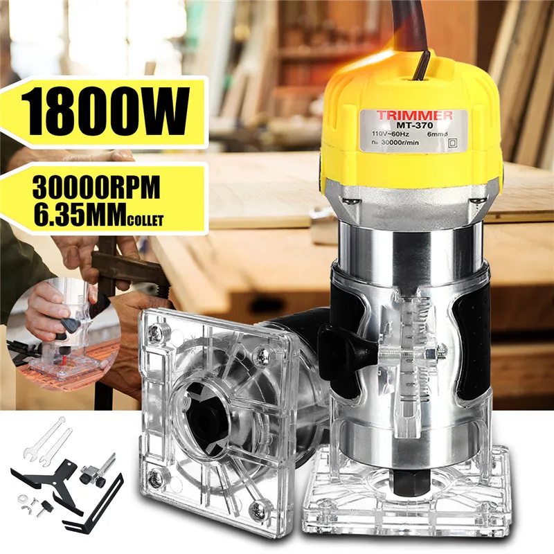 

1800W Wood Electric Trimmer 6.35mm Wood Router Tool Electric Hand Trimmer Carving Machine Wood Laminator Router Edge Joiners Set