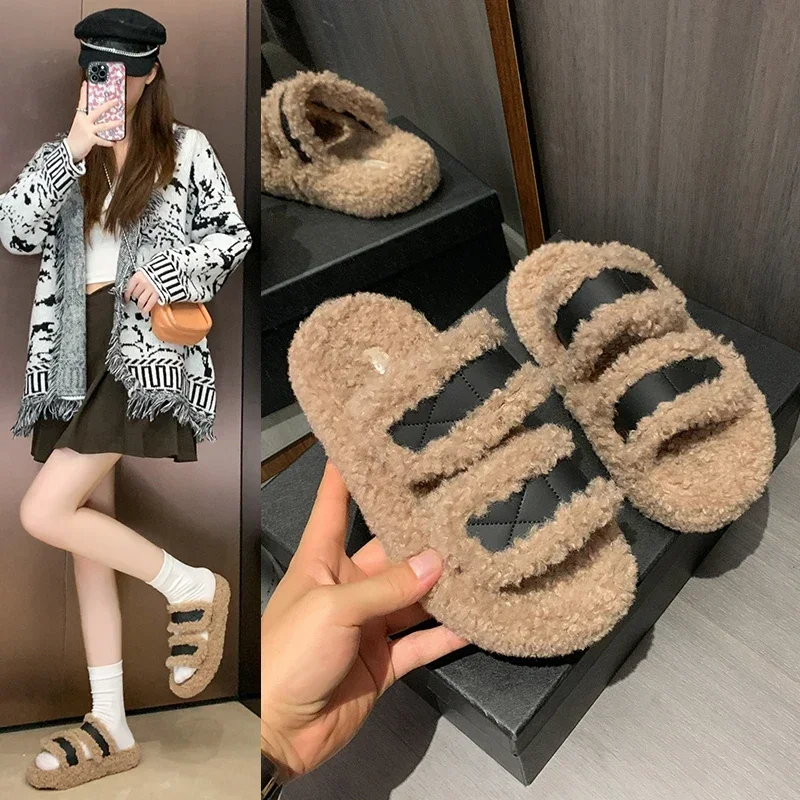 Осенне-зимние новые плюшевые женские тапочки модные домашние теплые туфли на