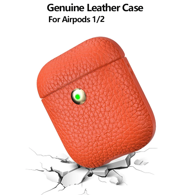 

Cowhide Genuine Leather Case Cover For AirPods 2 Luxury Retro Leather Protective Case for AirPods 1 Bluetooth Earphone Cases