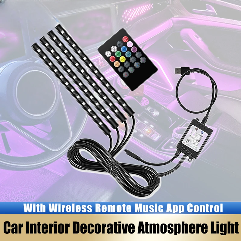 

Габаритные огни! Неоновая светодиодная лента для внутреннего освещения автомобиля, подсветка с USB-прикуривателем, управление музыкой, украшение автомобиля