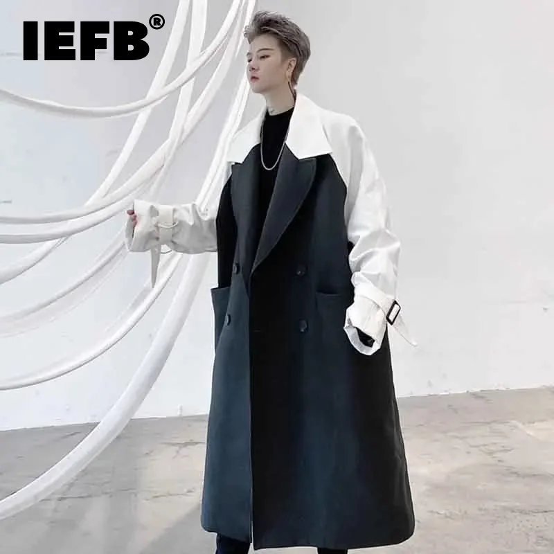 

Тренчкот IEFB мужской двубортный, модная свободная ветровка средней длины контрастных цветов, в Корейском стиле, зимний, 9C2857