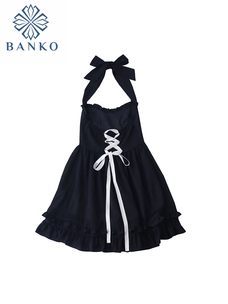 

Модное ТРАПЕЦИЕВИДНОЕ женское платье с завышенной талией, женское платье в готическом стиле ретро с завязкой на шее, женское платье в эстетическом стиле с бандажом