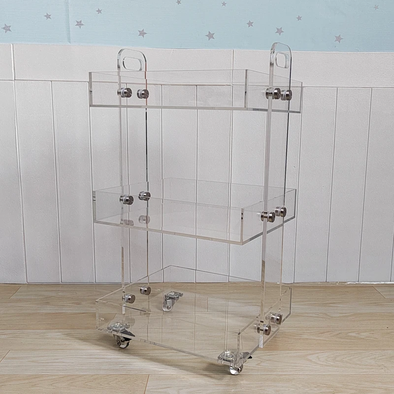 Акриловая трехуровневая Мобильная тележка тонкая для хранения переносной