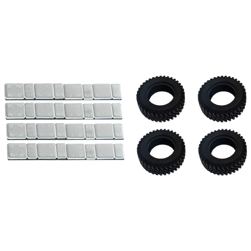 

2 Set RC Car Part: 1 Set Metal Counterweight Balance Block & 1 Set Rubber Tire Tyre