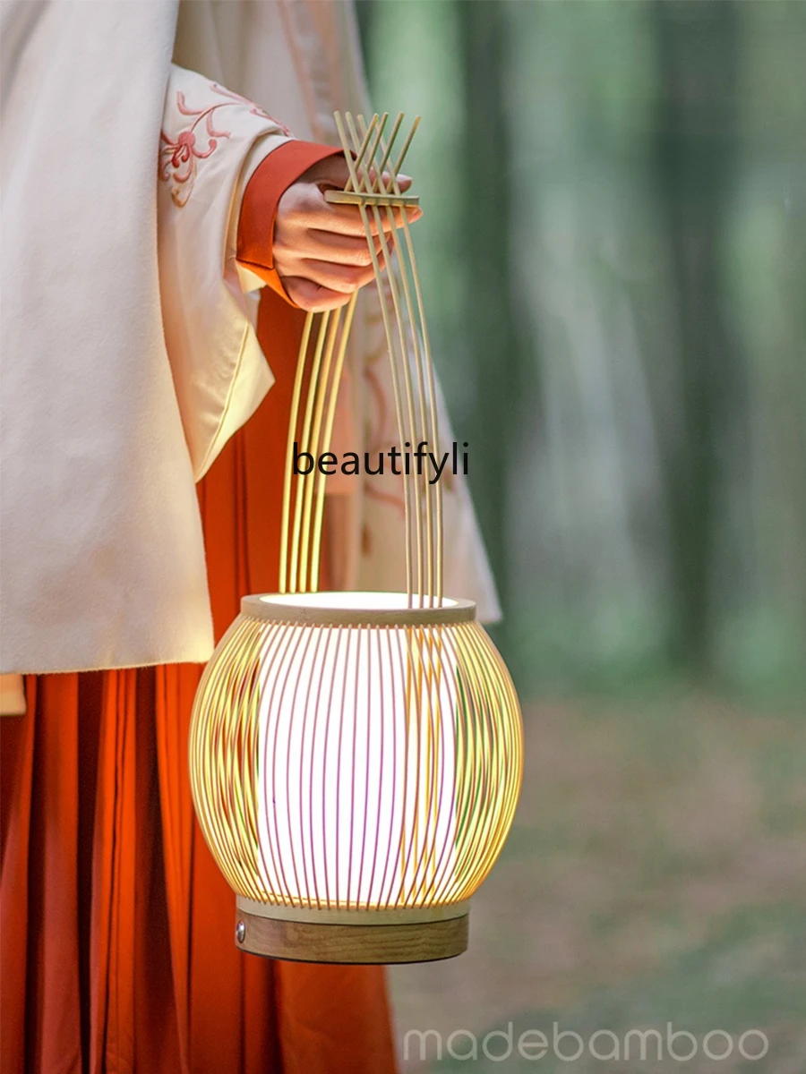 

GY Japanese Bedside Charging Lamp Ancient Chinese Style Bamboo Lamp Retro Chinese Style Small Night Lamp