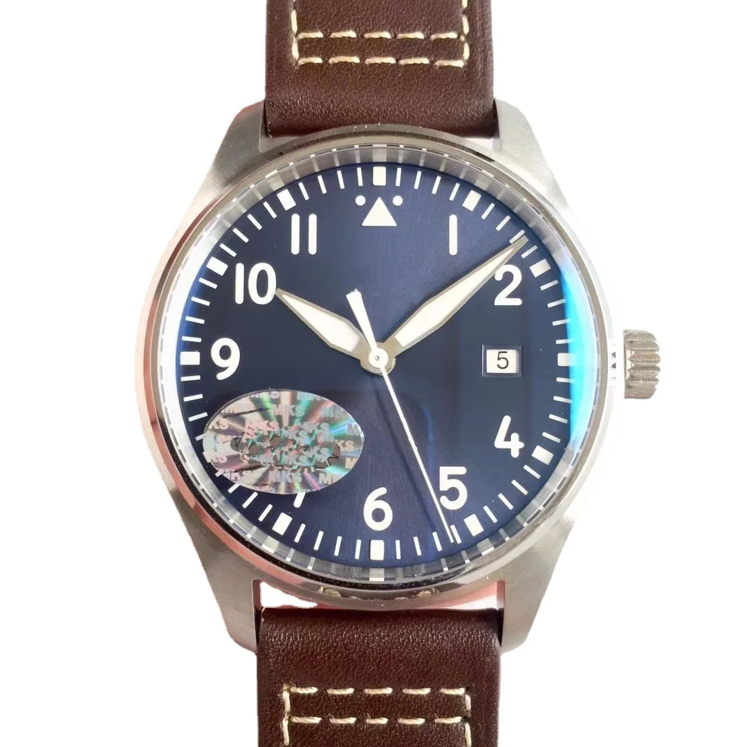 

High-Top Mens Mechanical Automatic Watch Pilot MARK XVIII Brown Leather Stainless Steel Sapphire Blue