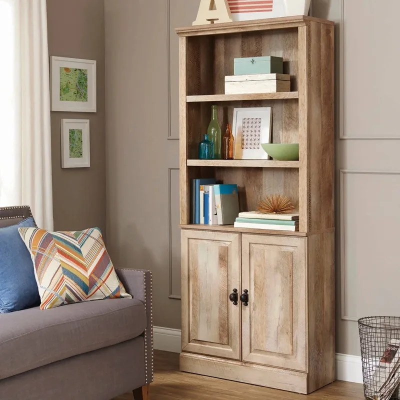 71" Crossmill 3 Shelf Bookcase with Doors, Weathered Wood Fi