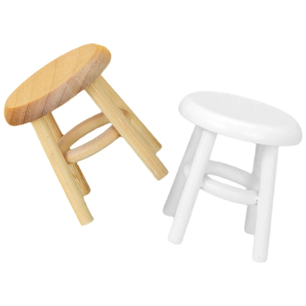 

2 Pcs Mini House Accessory Toys Model Wear-resistant Miniature Stool Prop Wooden 1:12 Stools