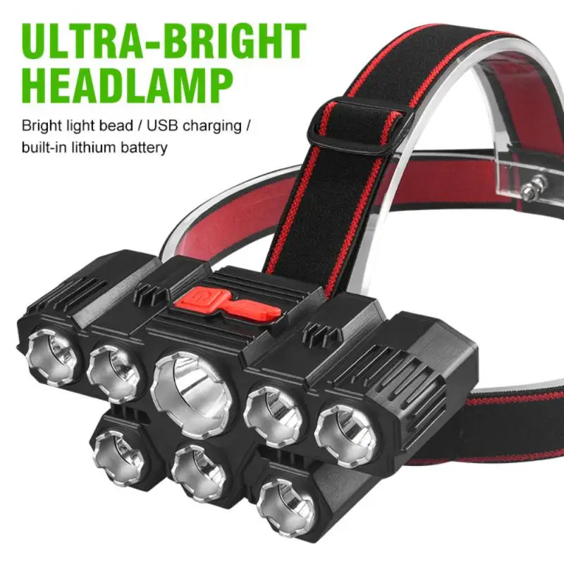

Usb Rechargeable Built-in Battery 11 Led Strong Headlight Super Bright Head-Mounted Flashlight Outdoor Cycling Fishing Headlamp