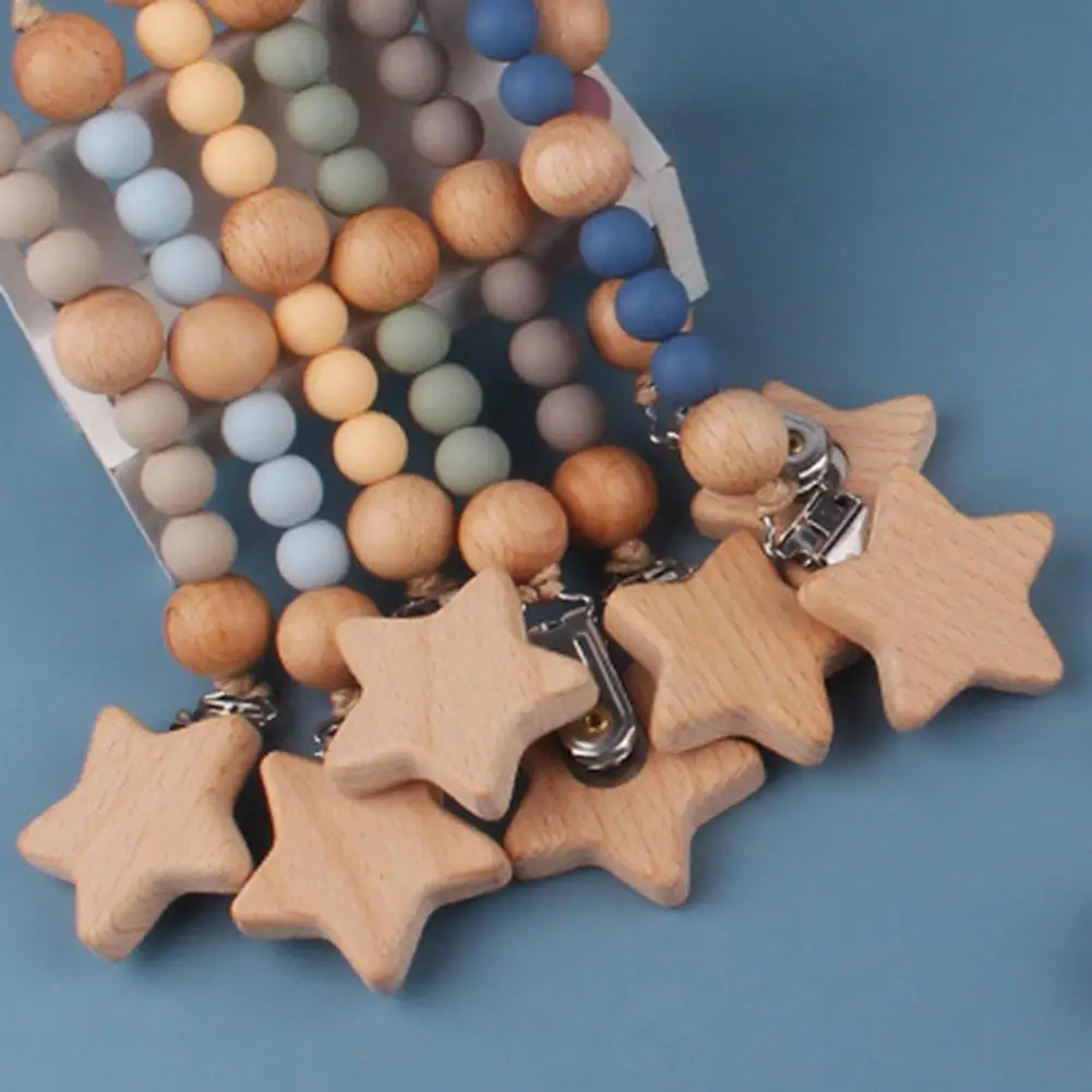 

Burr-free with Lanyard Anti-scratch Baby Silicone Beads Teether Toy Wooden Clip Pacifier Clip Kindergarten Supplies