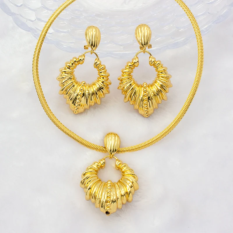 

Fashion Jewelry Set African Drop Earrings Pendant Neckalce Sets For Women Dubai Bridal Wedding Party Copper Jewelry Gifts