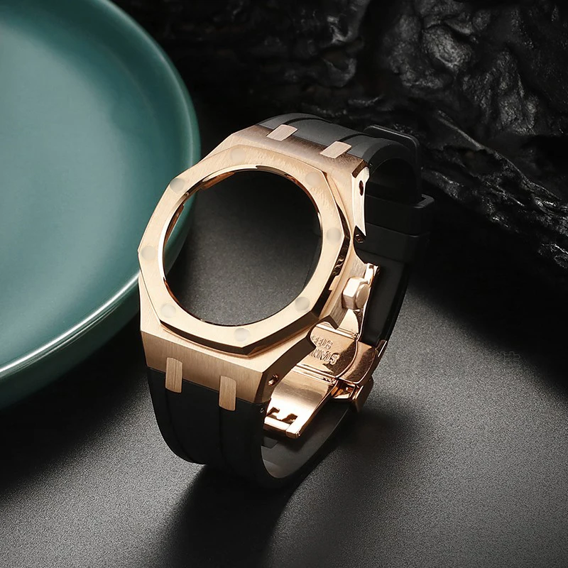 For Casioak GA2100  Stainless Steel Mod Kit Metal Luxury Wristband Modified Watch Strap Case+Rubber Strap