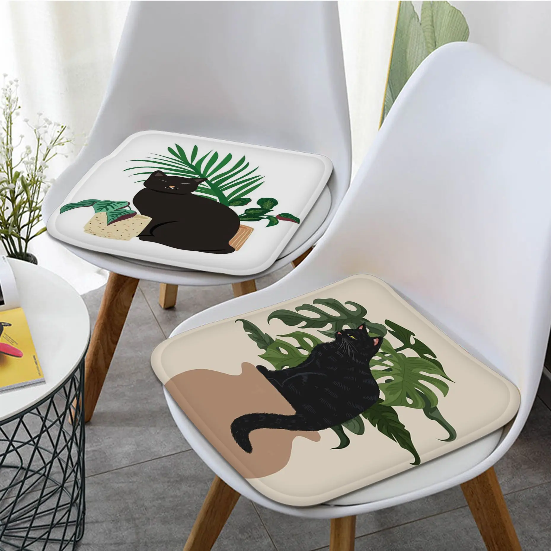 

Cartoon Black Cat And Plants Anime Four Seasons Chair Cushion Soft Office Car Seat Comfort Breathable 45x45cm Sofa Cushion
