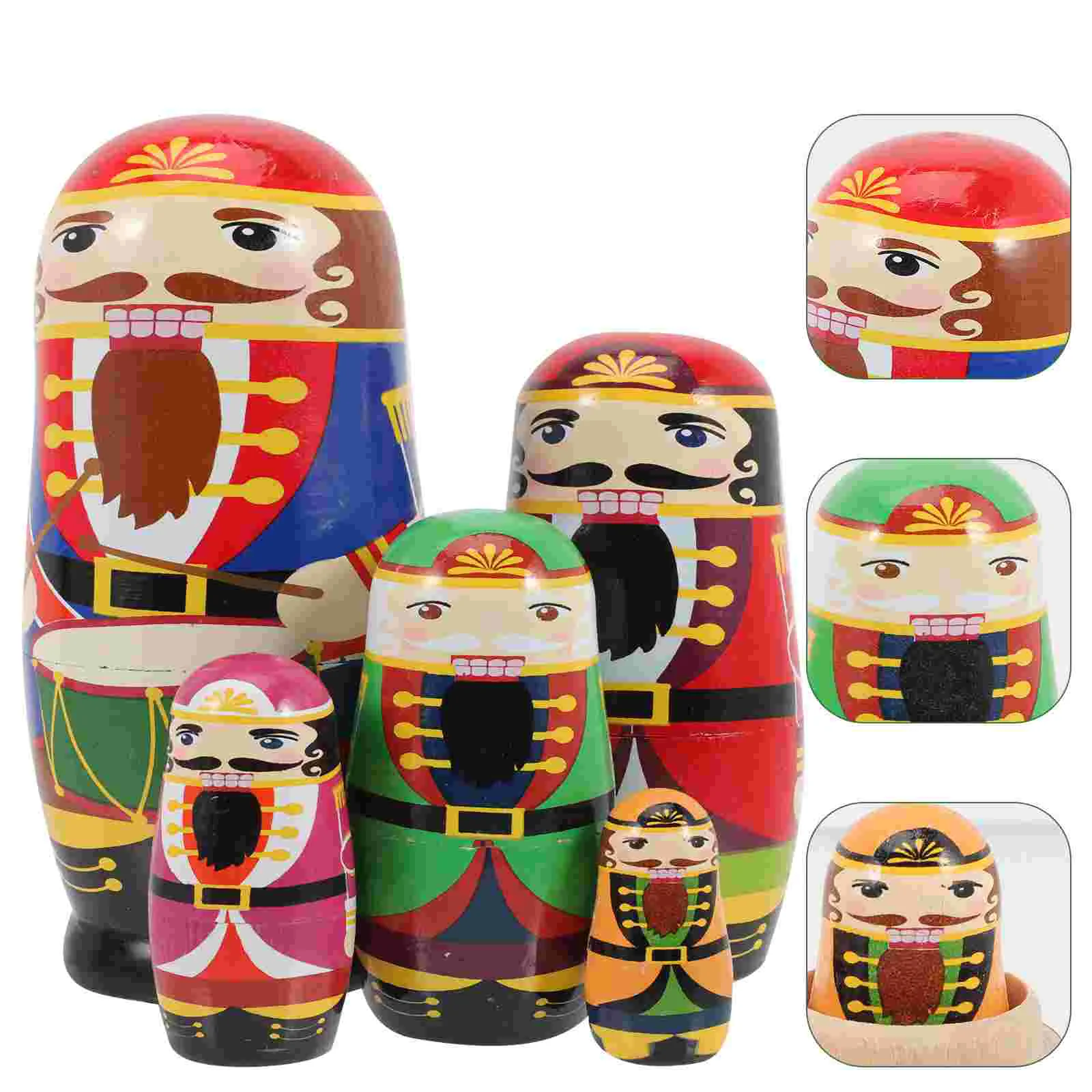 

5pcs Nutcracker Soldier Russian Nesting Wooden Stacking Dolls Nutcracker Dolls