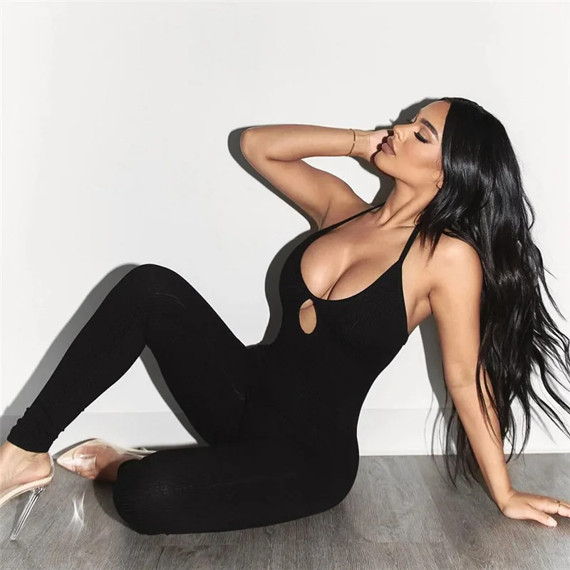 

Sexy Lace-up Halter Backless Bodysuit Summer Women Fashion Hollow Out Sleeveless Bodycon Jumpsuit Lady Push Up High Waist Romper