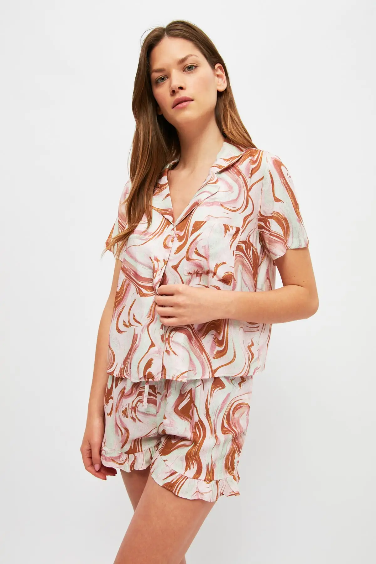 

Trendyol Marbling Pattern Woven Pajamas set THMSS21PT1389