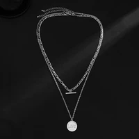 kunjoe simple love pattern circle round pendant necklace hip hop rock silver color chain necklace for men jewelry women collar