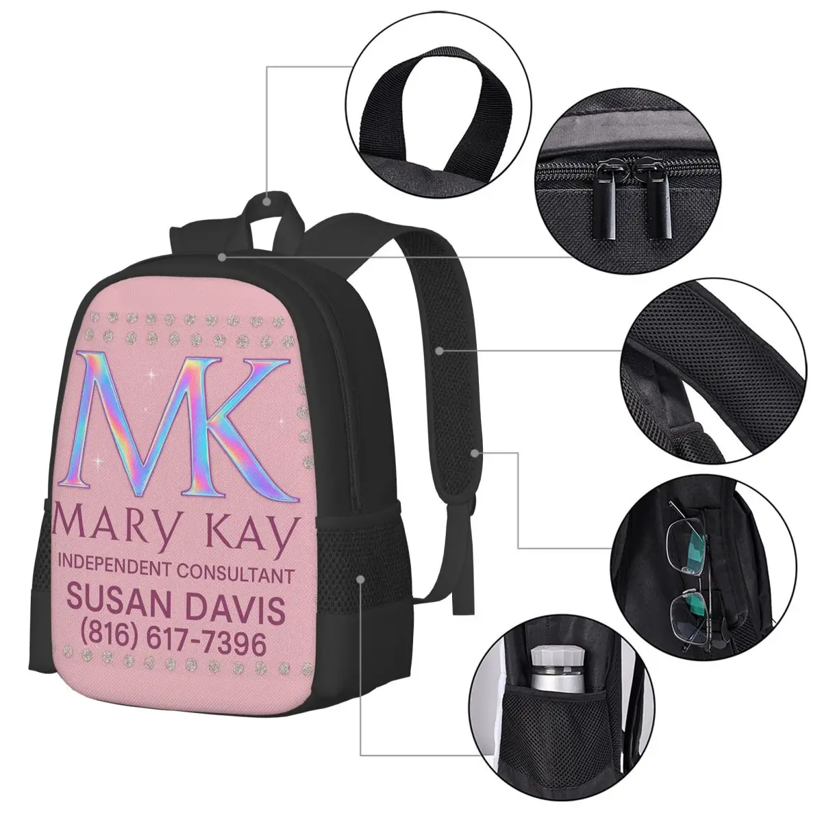 Фото Рюкзак Susan Davis Mary Kay, горячая распродажа, вместительный рюкзак для детей, школьная сумка, сумки через плечо для мужчин и женщин №4