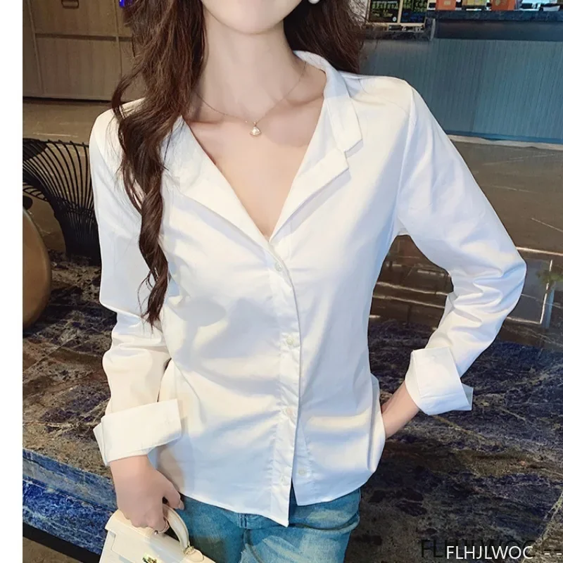 Блузка женская хлопковая на пуговицах модная Базовая рубашка в Корейском стиле с