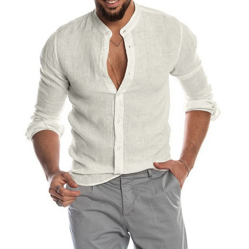 Blouse Cotton Linen Shirt Loose Tops Long Sleeve Tee Shirt Spring Autumn Casual Handsome Men's Shirts