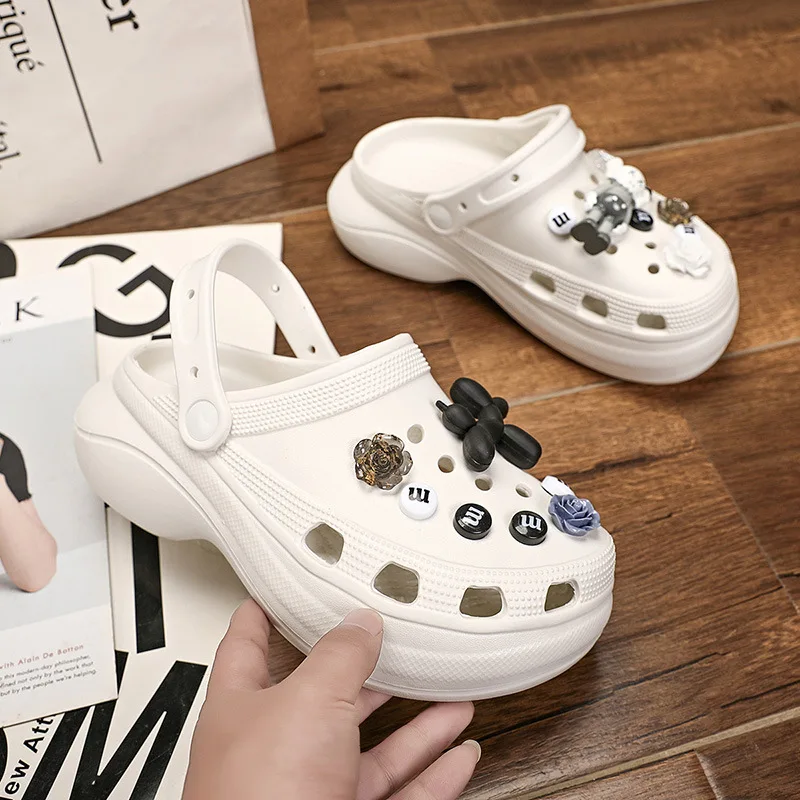 

Sandals Women 2022 Casual Fashion Black Shoes Holes with Garnishes EVA Platform Shoes Size 41 Womens Shoes