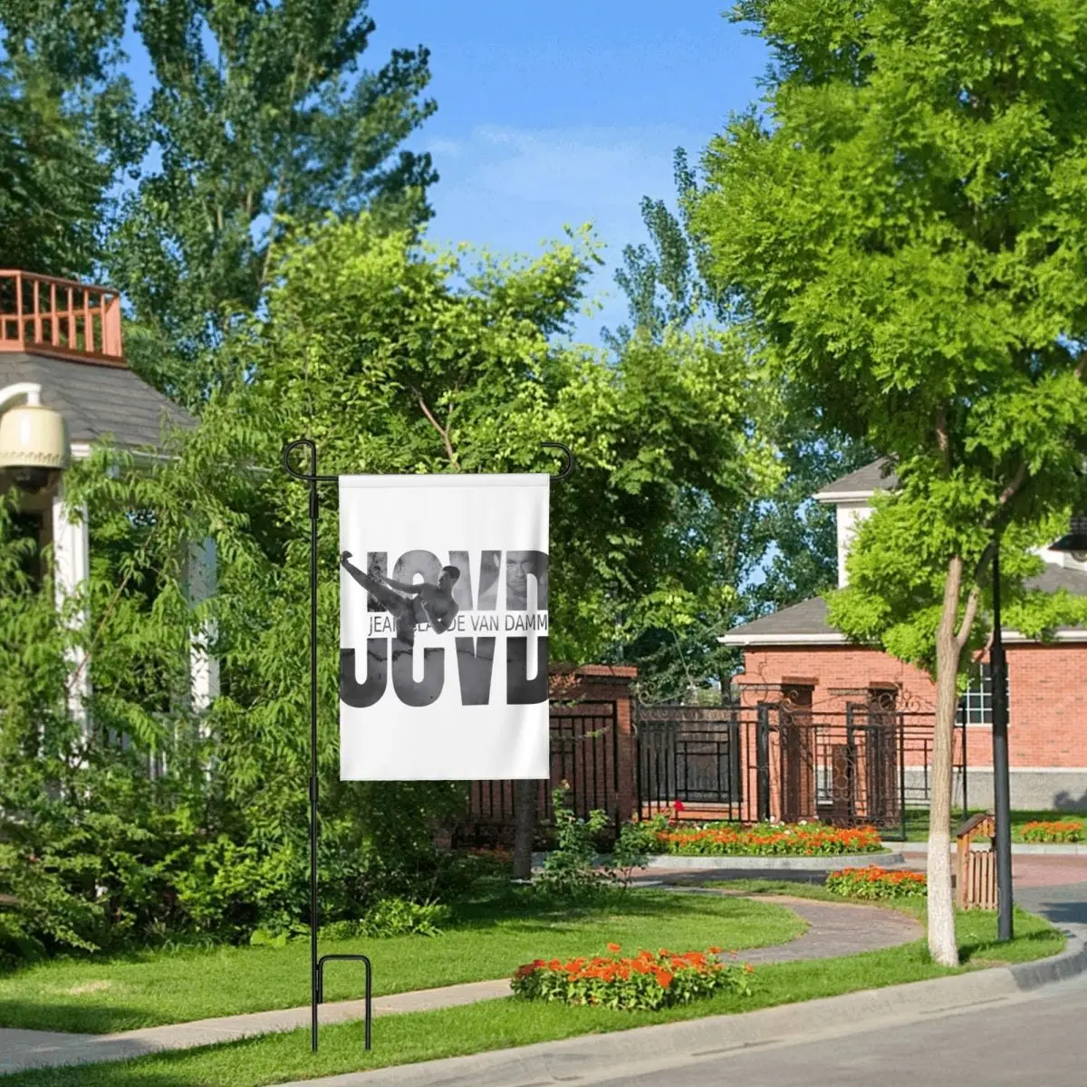 Jcvd B W украшение для сада Жан-Клода Ван флаг с двусторонним принтом