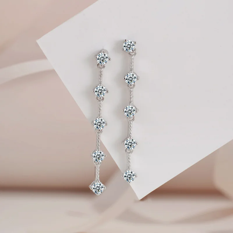 

925 Silver Moissanite Drop Dangle Earrings for Women 1Ct Lab Long Tassel Diamond Earrings Fine Jewelry Wedding Birthday Gift