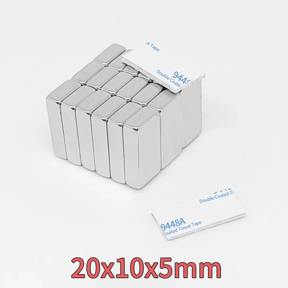 Блок 20x10x5 мощные сильные магниты с двухсторонней клейкой лентой 3 м мм неодимовые