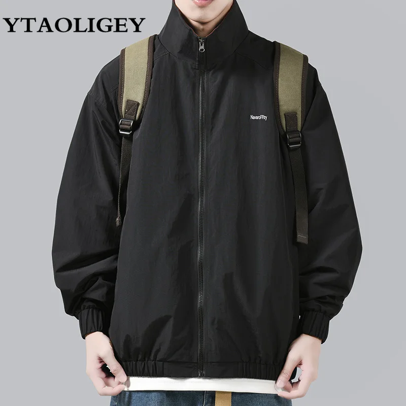 

Корейская мужская куртка-карго, Весенняя однотонная ветрозащитная куртка для занятий спортом на открытом воздухе, походов, Мужская модная свободная тонкая куртка, 2023