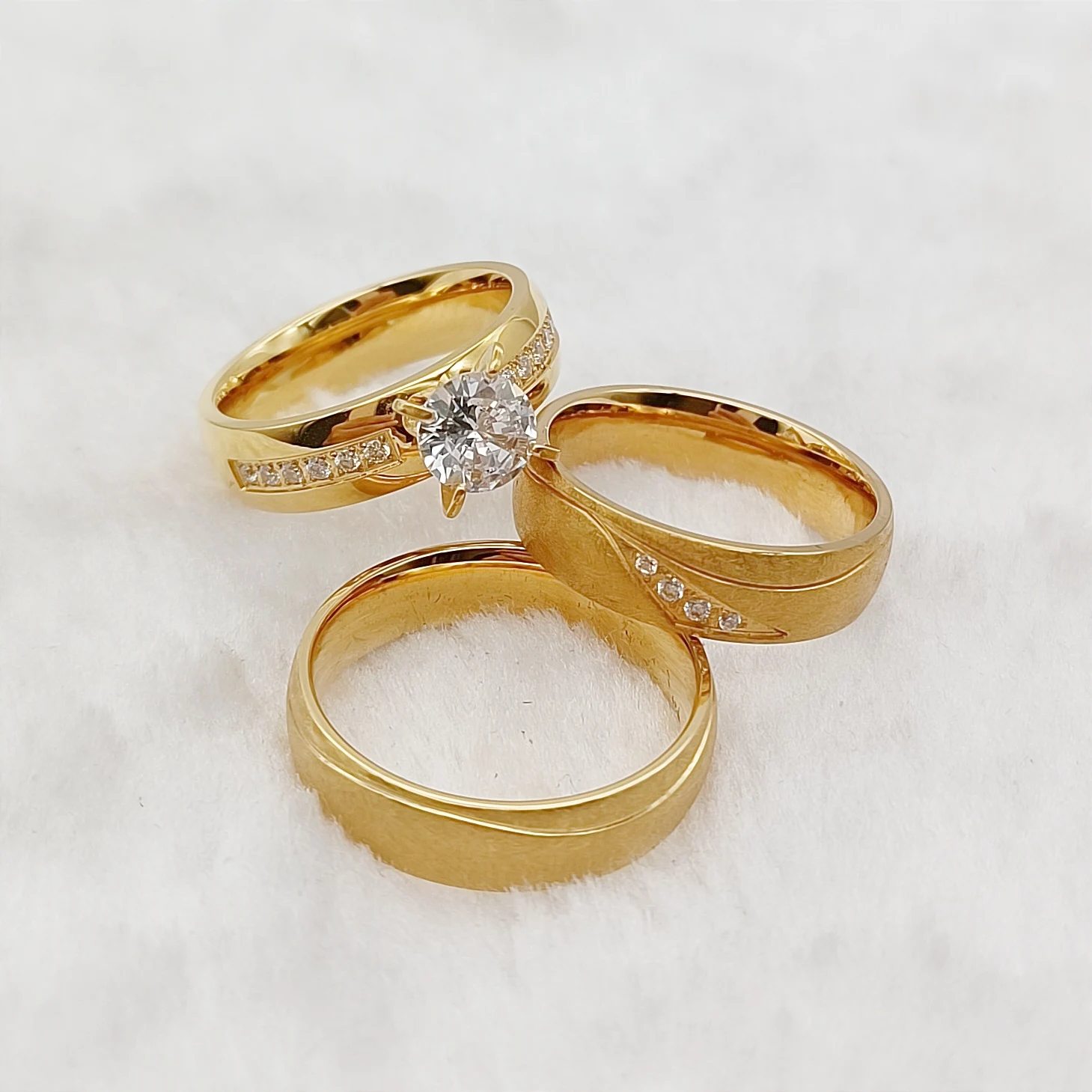 

3 шт., обручальные кольца для мужчин и женщин, покрытые 18-каратным золотом