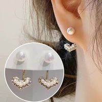 2022 new women pearl crystal heart stud earring korean small cute gold earrings for women girls fashion jewelry