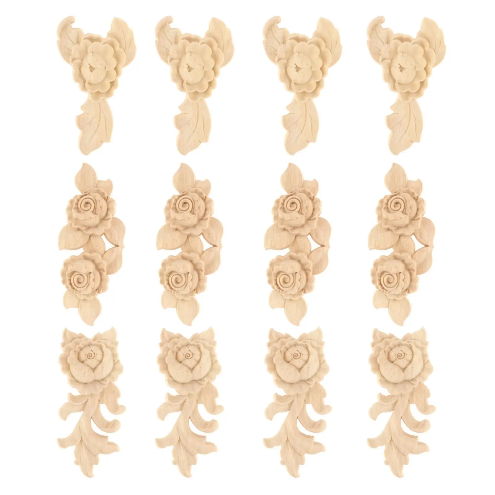 

Unpainted Exquisite Flower Wood Carved Appliques Retro Wooden Onlay DIY Furniture Decor Decal