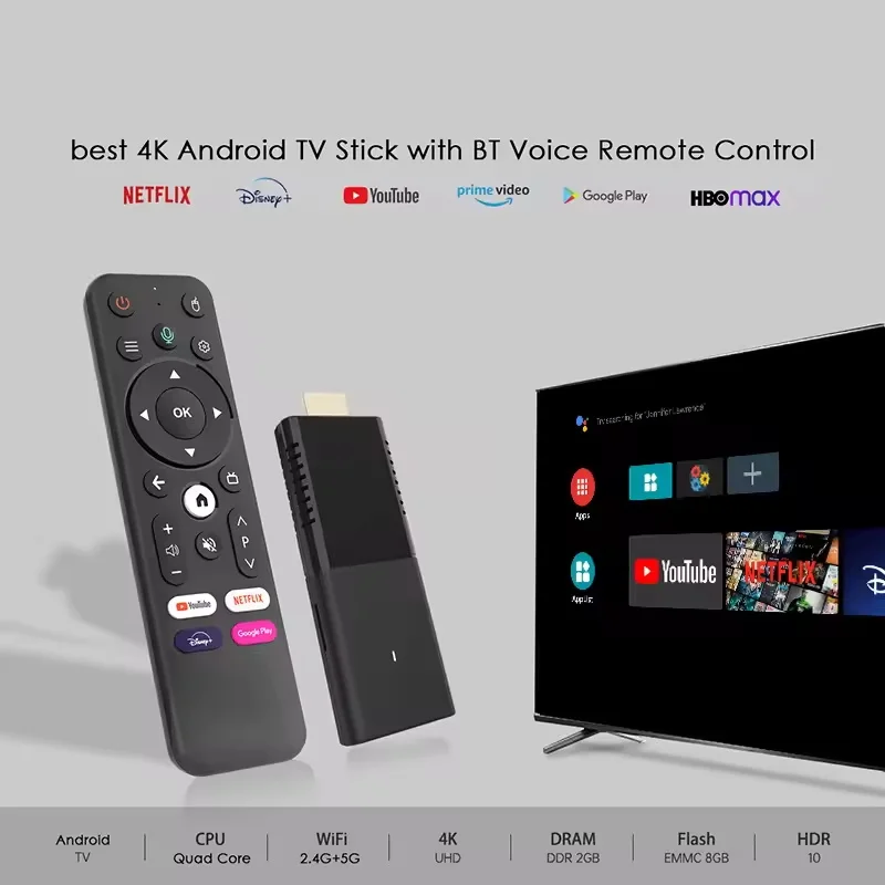 Фото Глобальная версия Smart TV Stick Android 10 Allwinner 4K 2 ГБ/16G Портативный квадроцикл/потоковая передача 2,4G/5G WIFI BT5.0 Dongle Youtube Netflix №5
