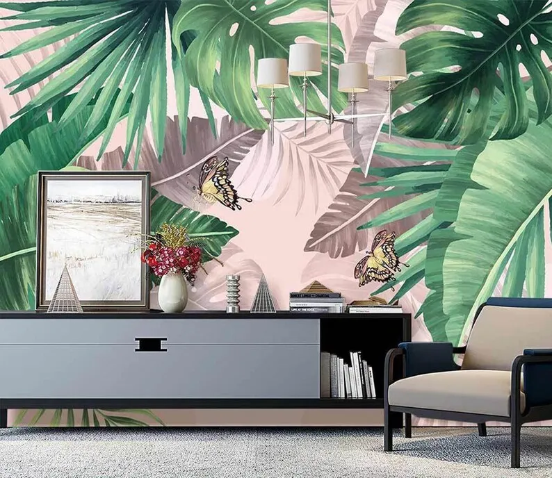 

Tropical Plant Musa Leaf Wallpaper Removable Peel And Stick Self Adhesive Wall Mural Living Room Scandinavian Wallpaper