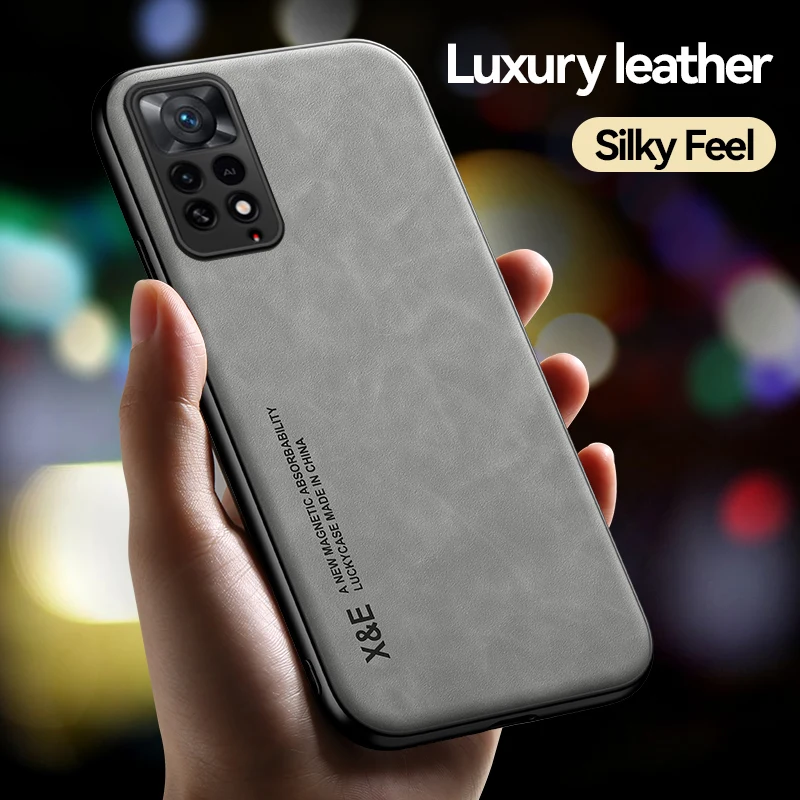 Luxury Leather Silky Feel Phone Case For Xiaomi & Redmi Note 11 11S 11T 10 9 9S 8 Pro 4G 5G K20 K30 K40 K50 Car Magnetic Cover