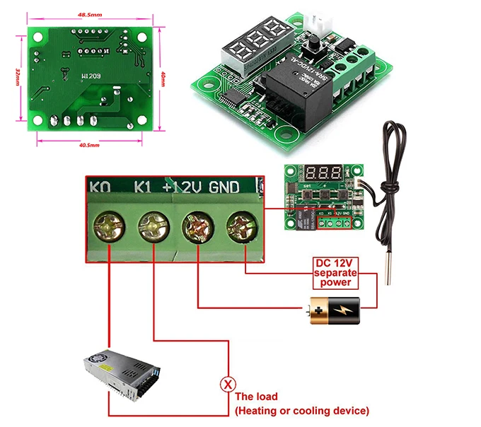 

-50-100C DC 12V Digital Temperature Controllear Thermostat Temperature Control Thermostat Switch Sensor Plate W1209 Case