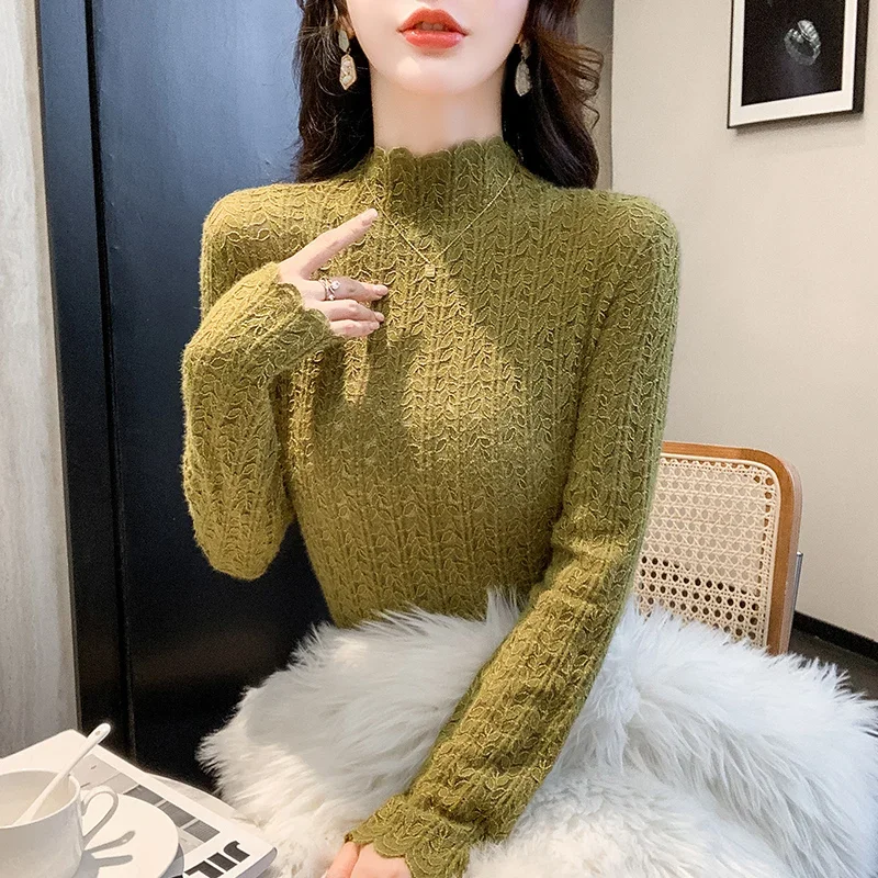 Fashion Long Sleeve Women Blouse Mock Neck Lace Shirt Tops Camisas Blusas De Mujer Para M670