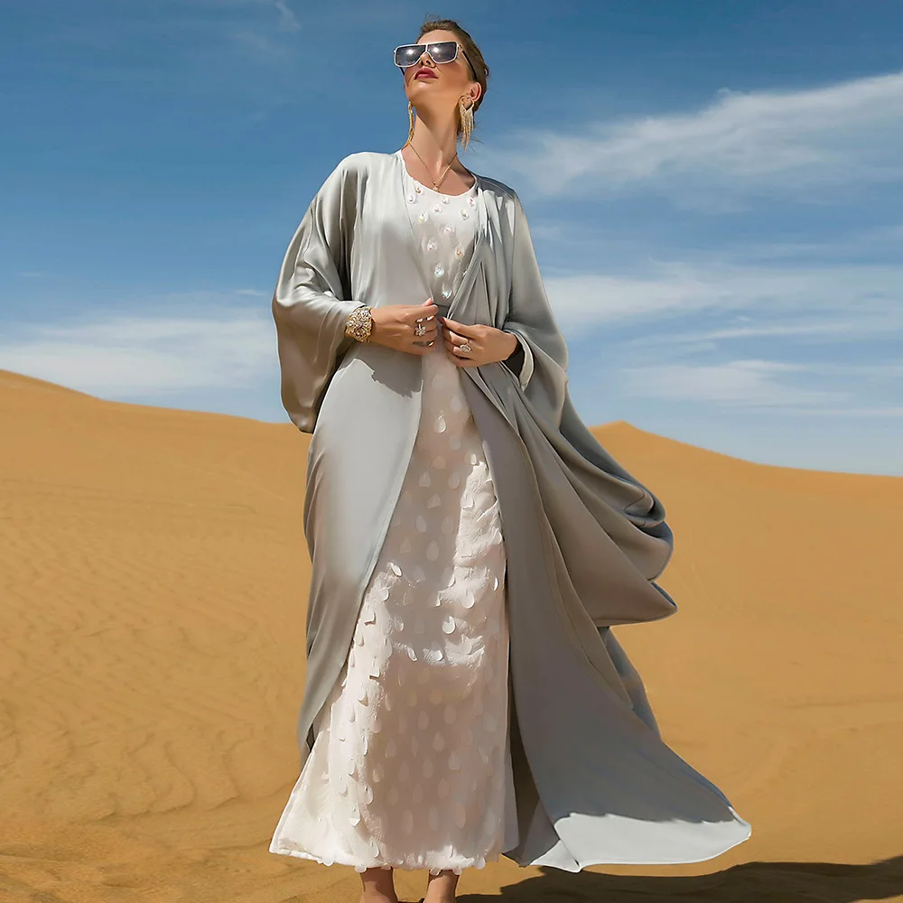 Abayas For Women Dubai 2022 Diamond Two Piece Set Dress Abaya Arabe Robe Femme Musulmane Caftan Marocain Arabic Jalabiya