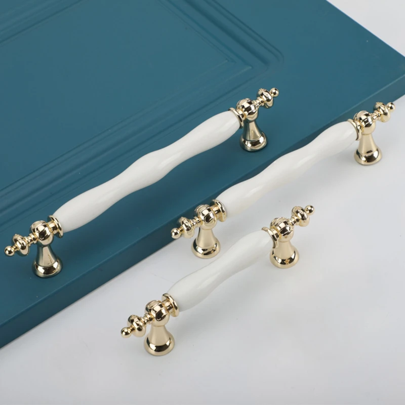 

European Silver Golden Ceramic Furniture Handle Wardrobe Cabinet Closet Door Knob Dressing Table and Drawer Pulls Hardware
